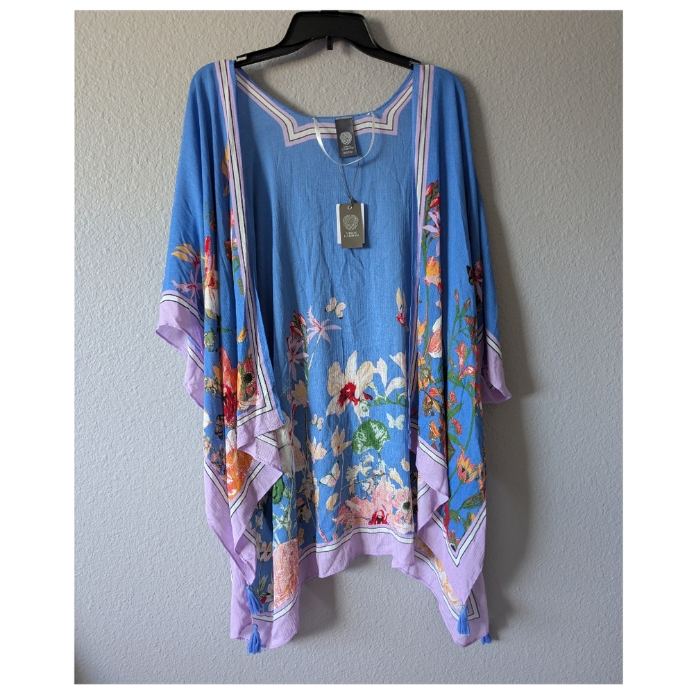 ❌SOLD❌.                    NWT Vince Camuto Floral Blue Purple Kimono Open Front - Picture 10 of 10